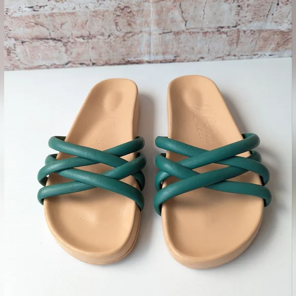 J. Crew Green and Tan Open-Toe Sandals with Crisscross Straps - Picture 2 of 9